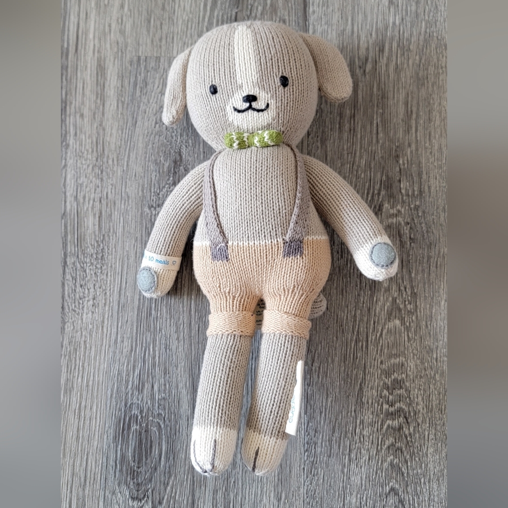 Adorable Tan and Gray Stuffed Dog Toy